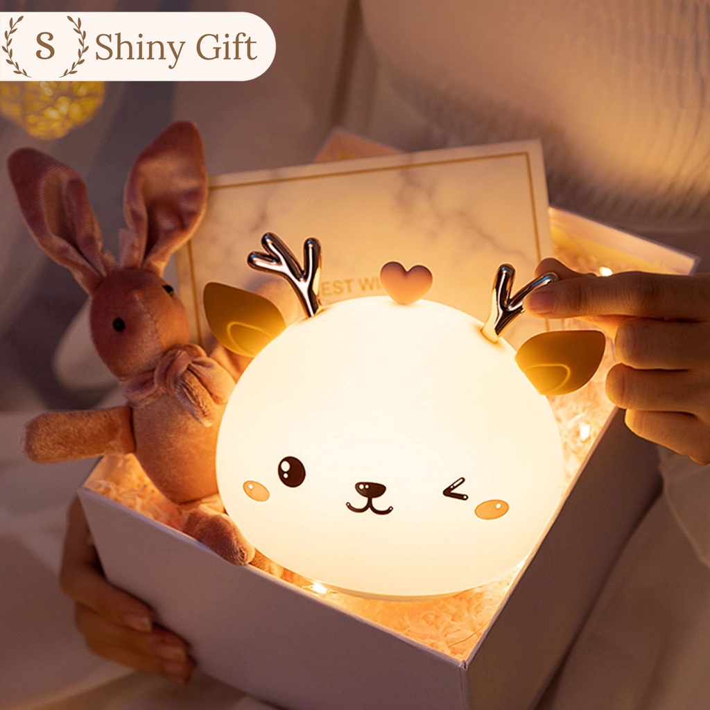Đèn ngủ sáng tạo silicon chạm để đổi màu chú nai nhỏ dễ thương