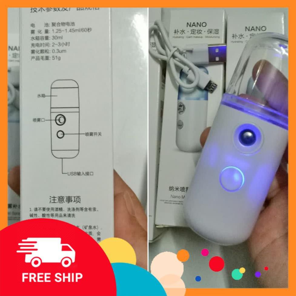 [FreeShip] Máy Phun Sương Cầm Tay Xịt Khoáng MINI NANO Chính Hãng - Bản Full Phụ Kiện Cáp Sạc