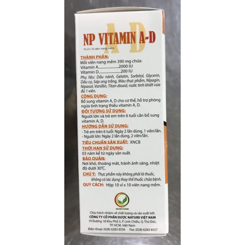 Viên uống VITAMIN AD -Hộp 100 viên - Sáng mắt đẹp da ,Giúp trẻ chắc xương, phát triển hệ xương khẻo mạnh, cao lớn.