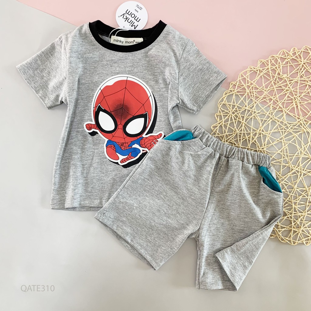 [CÓ TÚI] Bộ Cộc Tay Minky Mom 100% Cotton Cổ Màu Họa Tiết Siêu Nhân Cực Đẹp Cho Bé NamKidShop (QATE310)