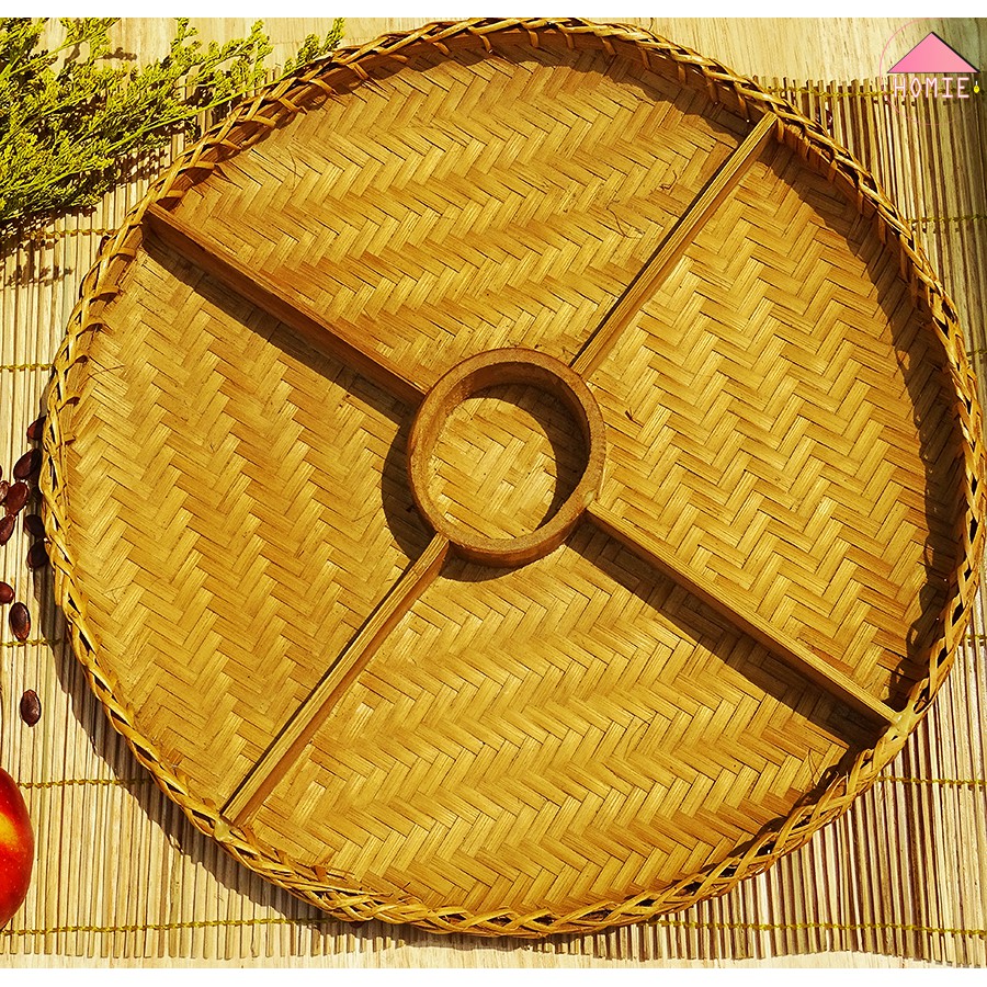 [Phụ kiện trang trí tiệc] Mẹt tre nâu ngăn sẵn trang trí tiệc đa năng