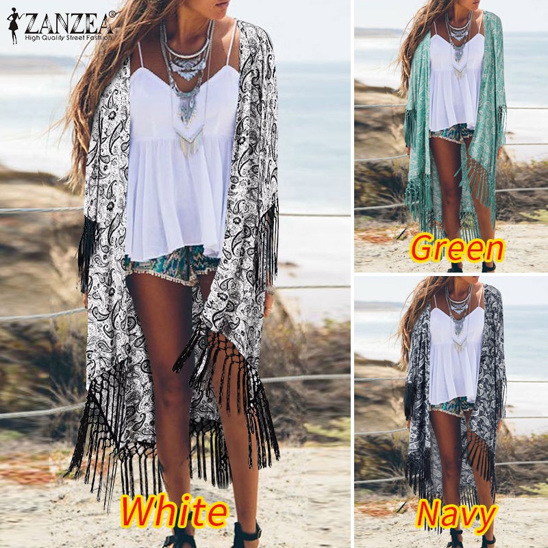 Zanzea Áo Khoác cardigan Nữ Tay Lửng Họa Tiết Hoa Phong Cách Retro