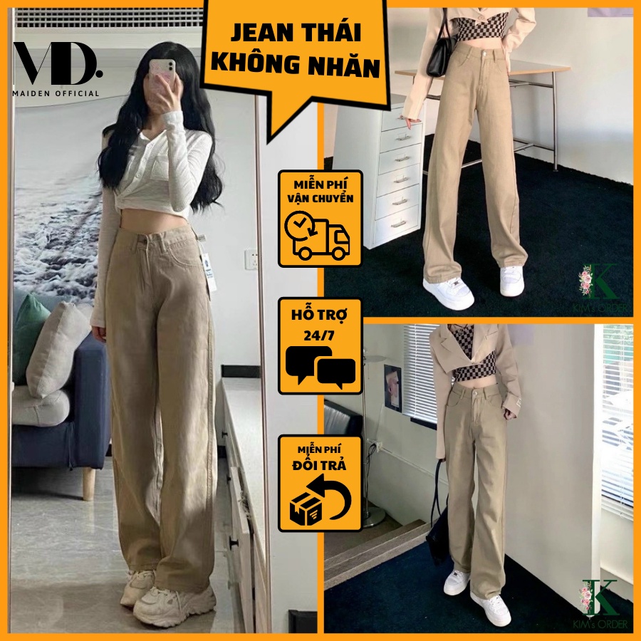 Quần jean nữ ống rộng dáng suông nữ cạp cao, quần kaki nữ ống đứng trơn màu nâu tây | BigBuy360 - bigbuy360.vn