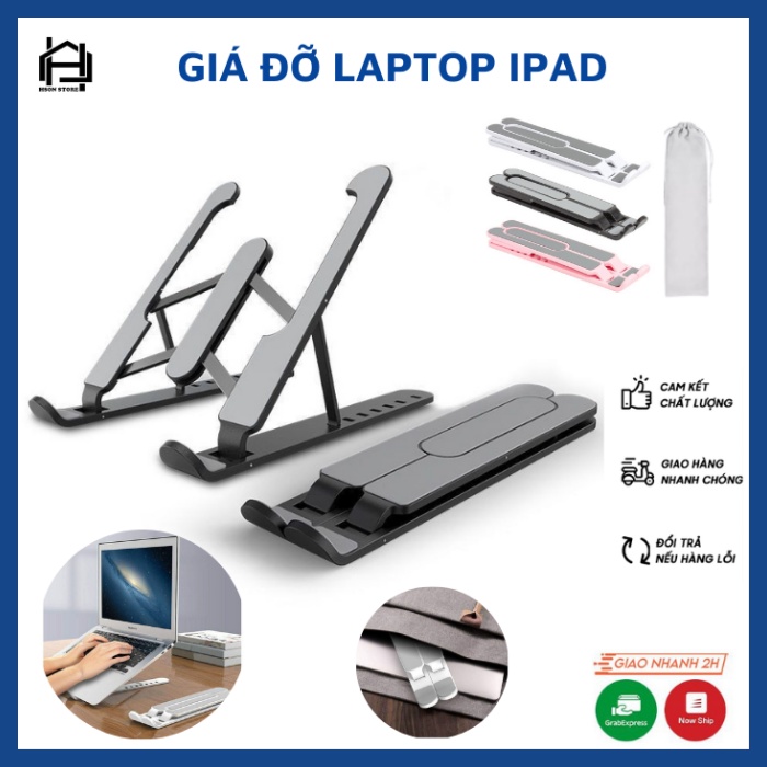 Giá đỡ laptop ipad chống đau lưng mỏi cổ, kệ đỡ máy tính nhựa ABS cao cấp tản nhiệt macbook gấp gọn tiện lợi