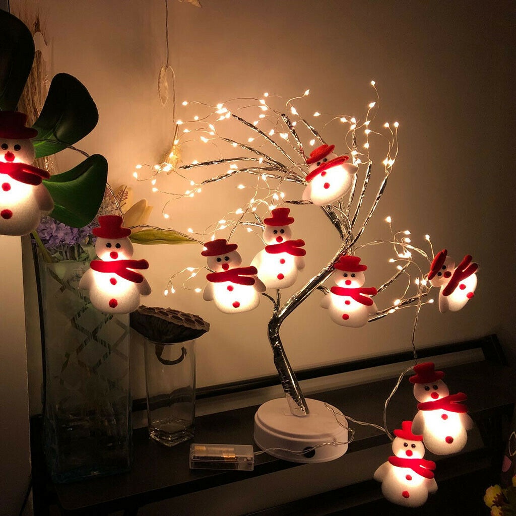 Dây Đèn LED Chớp Nháy Hình Người Tuyết Tuần Lộc Giáng Sinh Trang Trí Sân Vườn