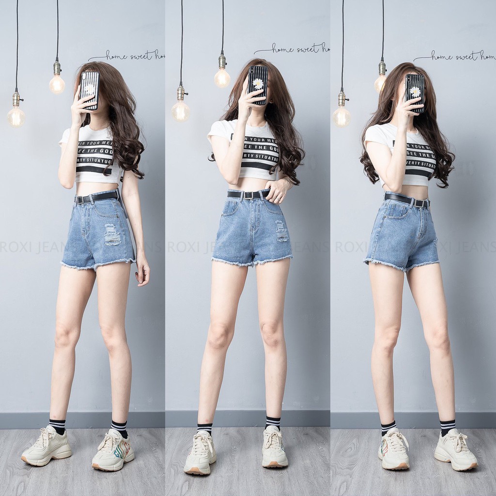 Quần Sọt Jeans Nữ Rách Kiểu Tua Lai Chuẩn form Lưng Siêu Cao | BigBuy360 - bigbuy360.vn