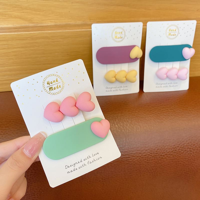 Set 2 Kẹp Tóc Mái Hình Trái Tim Dễ Thương Phong Cách Nhật Bản