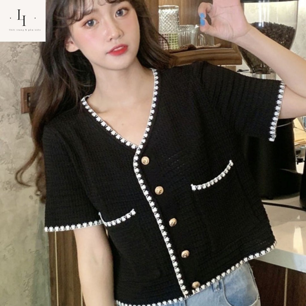 Áo cardigan nữ kiểu croptop dệt kim len mỏng tay ngắn cổ tim chữ V hở eo phong cách thời trang Hàn Quốc cá tính Liaoshop | BigBuy360 - bigbuy360.vn