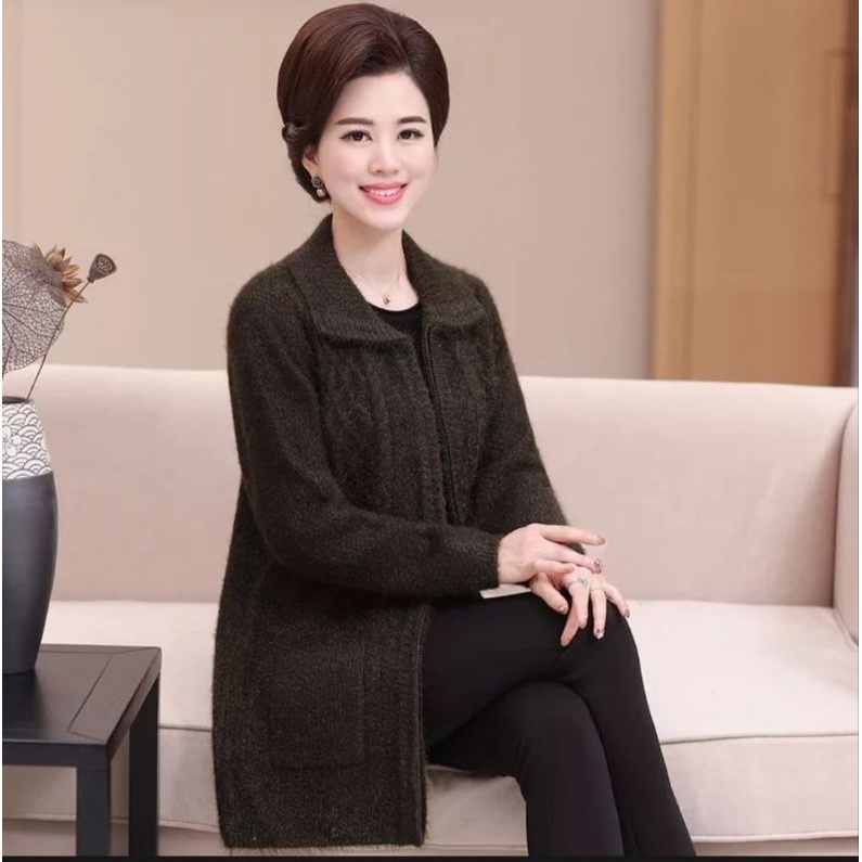 Áo len xù thân lỡ kéo khóa (50 - 65 tuổi)