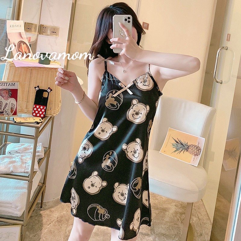 Váy ngủ lụa satin quyến rũ kèm đệm ngực, cho các nàng luôn xinh tươi V2D290