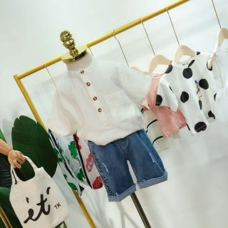 Sơ mi cộc trắng bé trai- c thảo nguyên