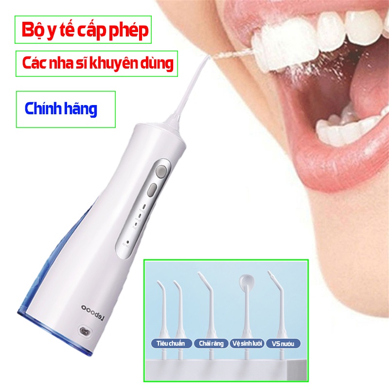 Máy tăm nước nha khoa thiết kế hiện đại dung tích bình chứa 200ml, dung lượng pin lớn 1400mAh