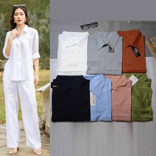 SQ004 - Bộ áo sơ mi 6 màu và quần Culottes trắng, bộ áo dài tay có túi ngực mix quần suông ulzzang phong cách, cá tính