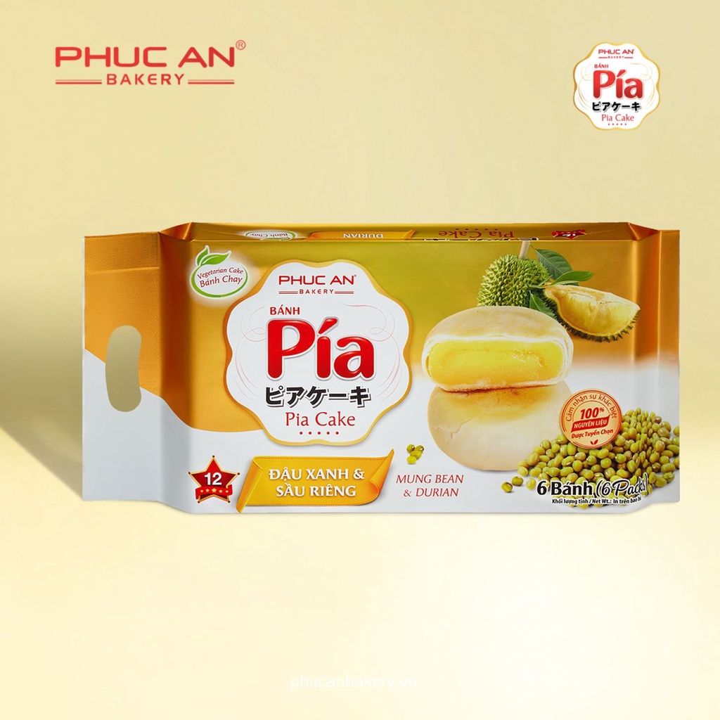 Bánh Pía Phúc An Số 12 (Chay) - Đậu xanh, Sầu Riêng - 300gr/ 6 cái/túi