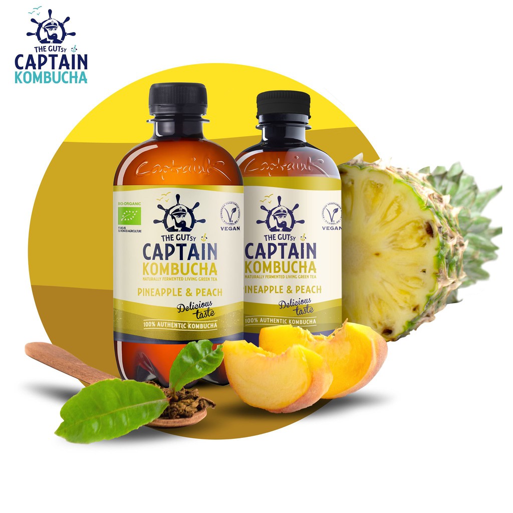 Trà KomBuCha hữu cơ Vị Đào Dứa Captain Kombucha Pineapple &amp; Peach