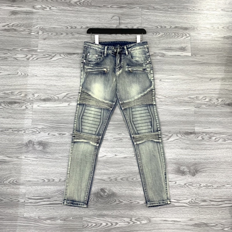 Quần jean Skinny bụi Nam vải nhăn đùi gối phối khoá zip ngang QJ138P