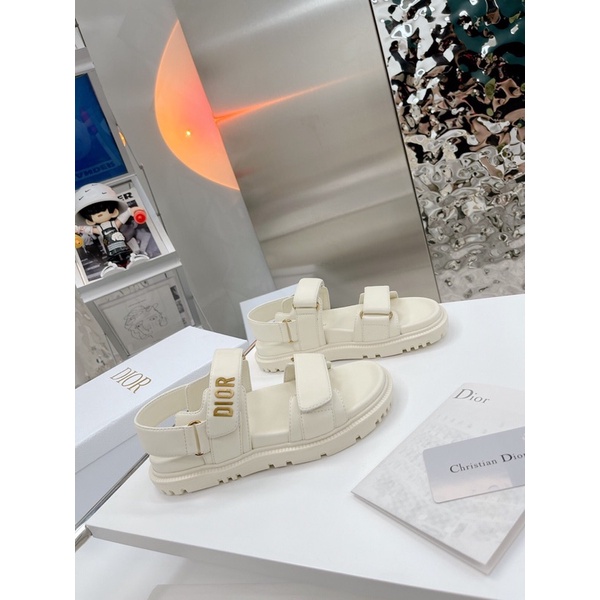 dép thời trang nữ da cao cấp logo chữ kim loại chống rỉ đế TPU dior CD