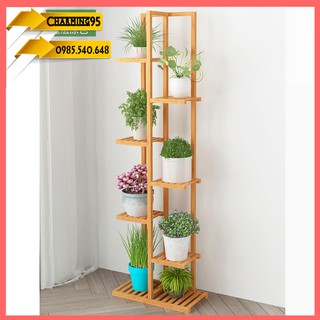 RE0407 Kệ trang trí gỗ tre 7 tầng - Kệ trang trí ziczac - Kệ cây cảnh - Kệ để chậu hoa cây cảnh
