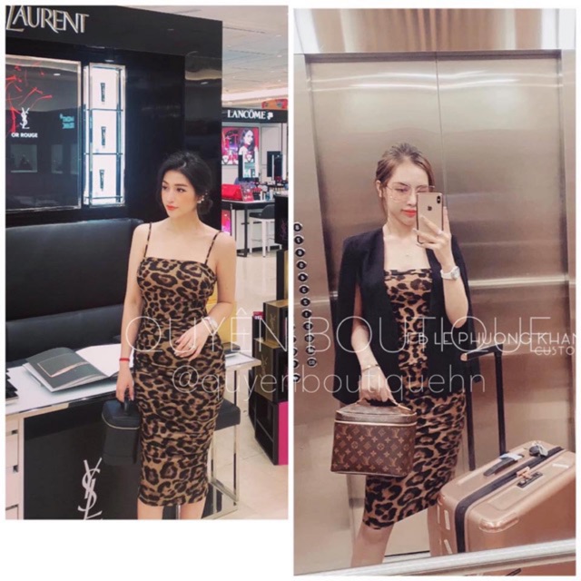Đầm body đầm dự tiệc đầm thiết kế họa tiết da báo dúm thân phong cách gợi cảm sexy chanh sả