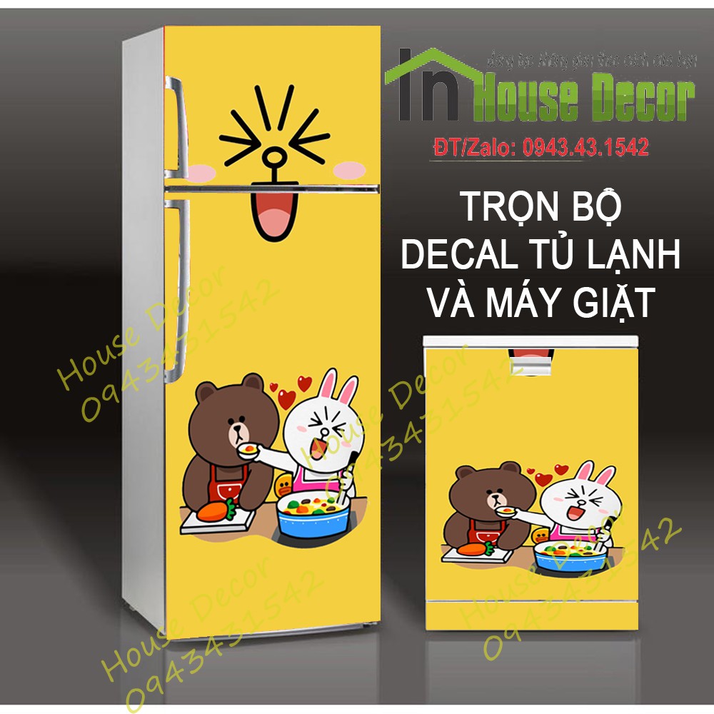 Decal Dán Tủ Lạnh Chống Thấm Nước - Phù Hợp Mọi Loại Tủ - Gấu Brown - Ms 102