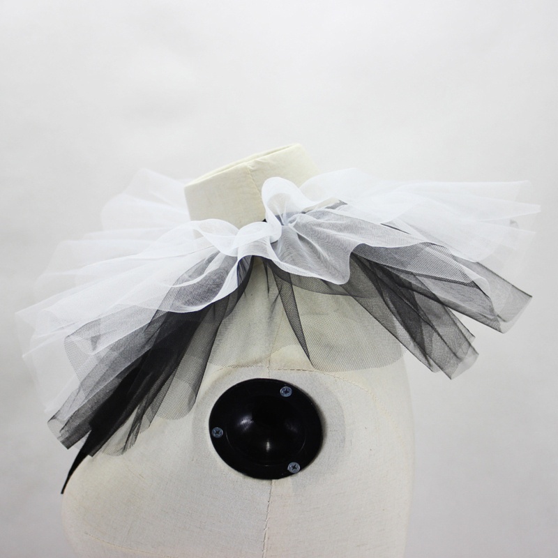 Vòng Cổ Choker Vải Tuyn Giả Nhiều Lớp Phối Lưới Đen Trắng Thắt Dây Ruy Băng Phong Cách Phục Hưng