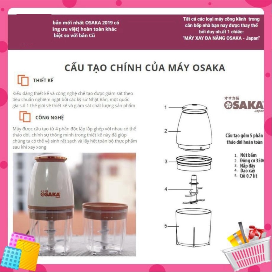 Máy xay sinh tố - Máy xay thịt Xay đá Osaka đa năng 750ml tiện lợi -Tặng Kèm Thêm Cối Thay Thế