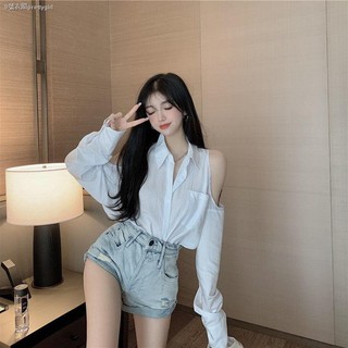Ltq Áo Sơ Mi Tay Dài Khoét Vai Dài Trung Bình Họa Tiết Kẻ Sọc Xanh Dương Phong Cách Hong Kong Thời Trang Mùa Thu Cho Nữ