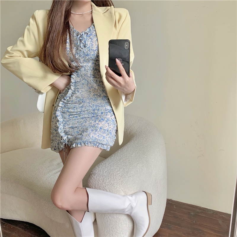Đầm nữ voan hoa nhí nhúng dáng ôm Emilyshop ulzzang