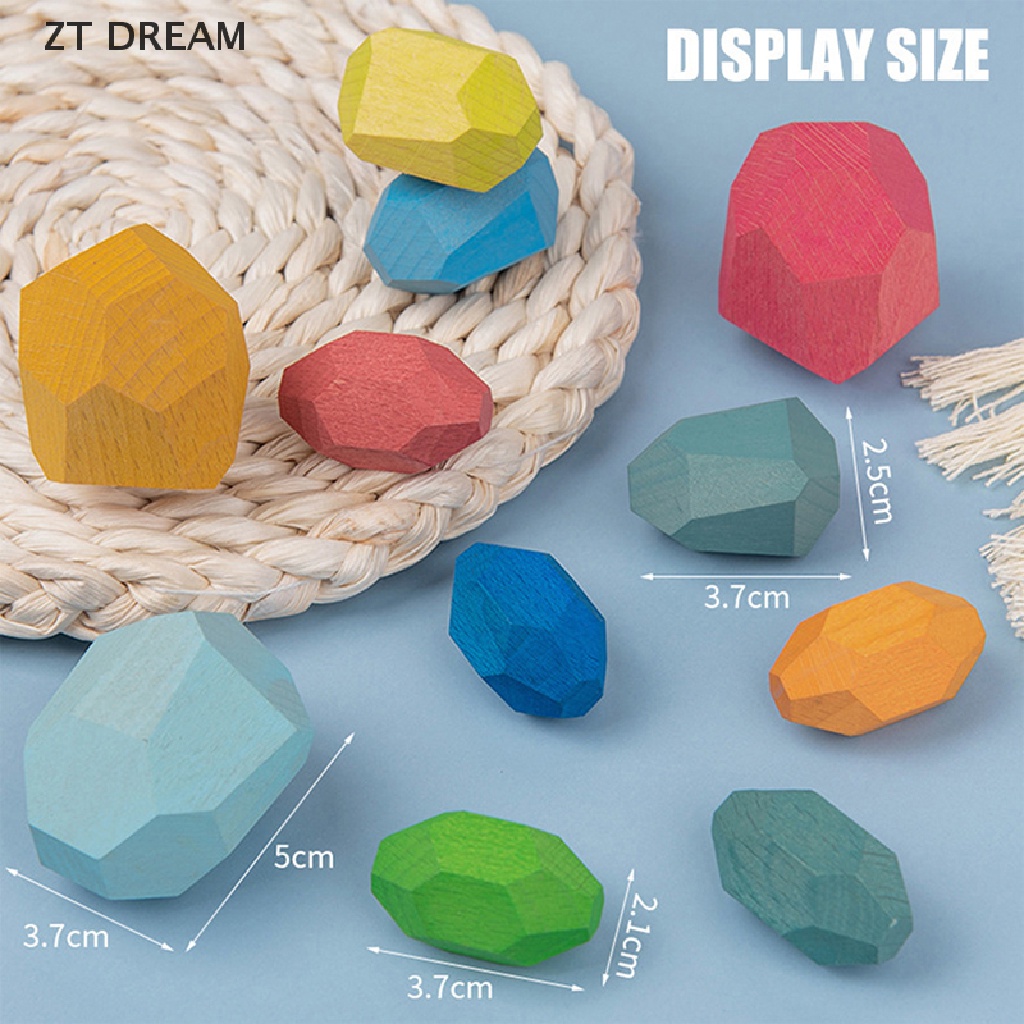 ZTD Gem Building Block Toy Wooden Rainbow Stone Blocks Stacked Balance Children Toys 07