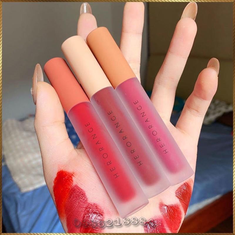 Set 3 cây son kem lì Herorange Fluffy Lip Glaze trang điểm môi HFL2