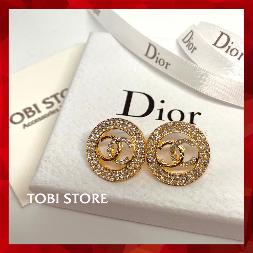 Bông tai thương hiệu CC mặt tròn đính đá 02 màu TB418 TOBI STORE