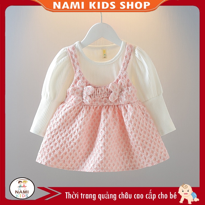 Đầm bé gái tay bồng đính hoa dễ thương hàng QCCC