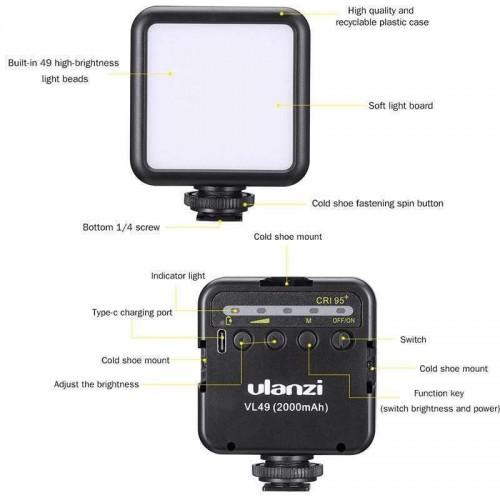 Ulanzi VL49 Mini LED Video Light - Đèn hỗ trợ quay video Vlog.
