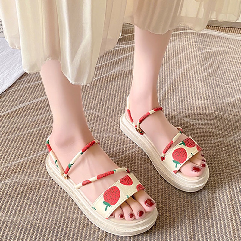 Dép sandal RENBEN đế thấp thời trang mùa hè cho nữ mang đi biển