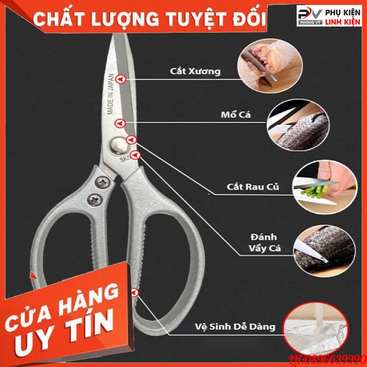 Kéo Nhật đa năng cao cấp lưỡi thép siêu bền chuyên dụng SK5 cắt đa dạng các loại thực phẩm