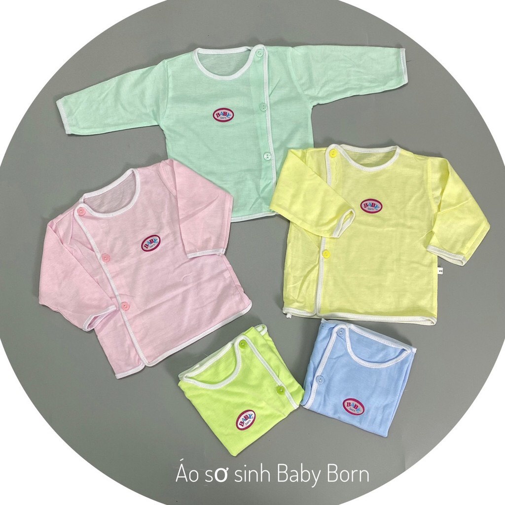 Áo sơ sinh baby born dài tay cúc lệch mềm mịn, dễ thương cho bé trai, bé gái