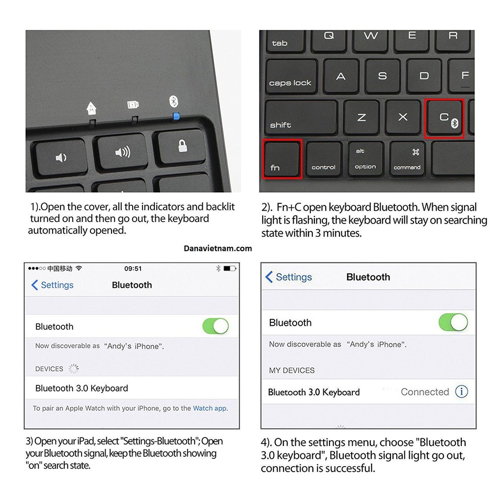 Bàn phím Bluetooth kiêm ốp lưng cho iPad Pro 9.7'' (Đen) tặng cáp sạc iPhone