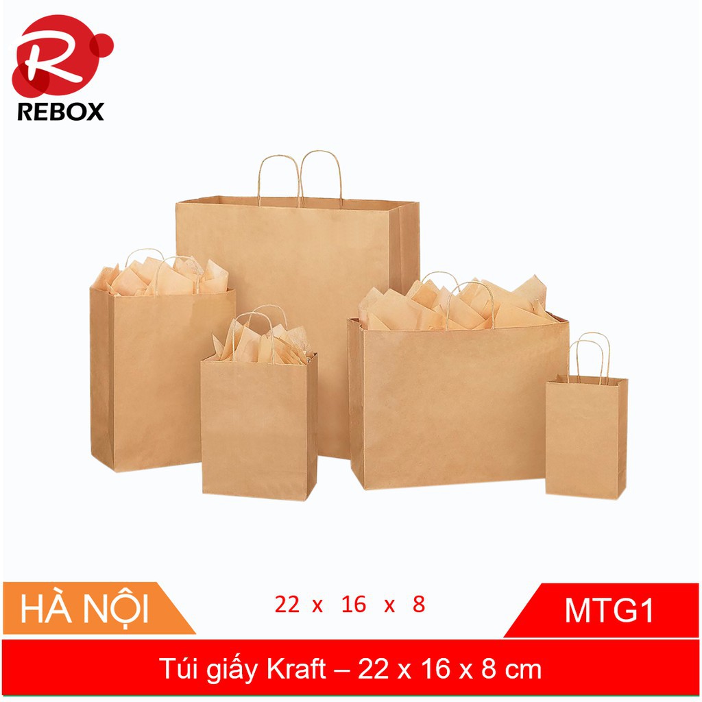 22x16x8 túi Kraft - Combo 50 túi giấy kraft có quai tiện dụng giá ưu đãi