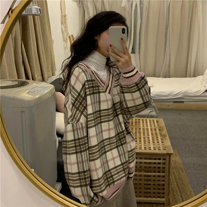 (Có sẵn) Áo len mùa thu Hàn Quốc áo kẻ sọc dài tay dáng rộng ulzzang