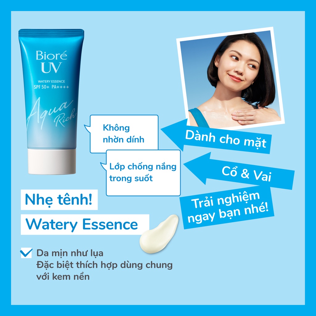 Essence Chống Nắng Màng Nước Biore UV Aqua Rich 50g Tặng Nước Tẩy Trang Hoàn Hảo Dưỡng Ẩm 90ml