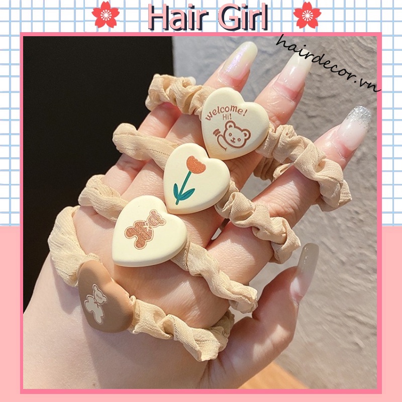 Dây Cột Tóc Trang Trí Hình Trái Tim Dễ Thương Đơn Giản Phong Cách Hàn Quốc