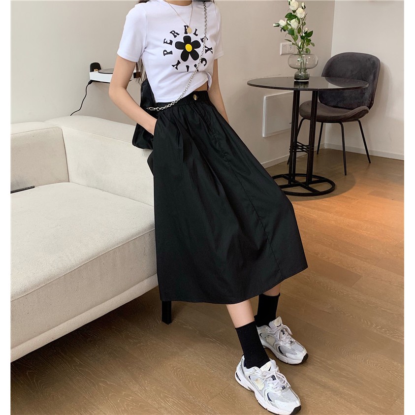 Chân váy midi dài Màu trơn Lưng cao Dáng chữ A Ulzzang Phong cách Hàn Quốc Váy trơn Midi Cạp cao Thời trang | BigBuy360 - bigbuy360.vn