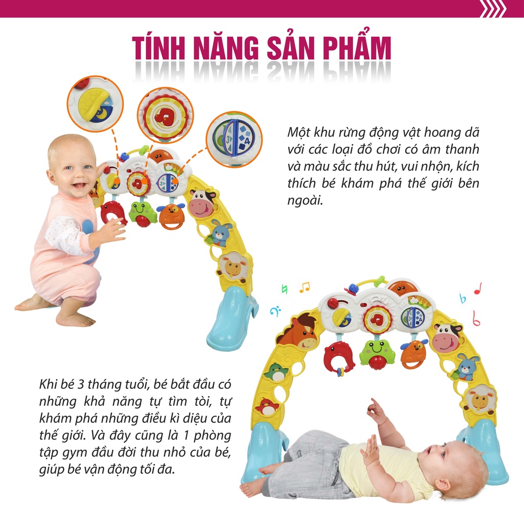 Kệ Chữ A đồ chơi đa năng, treo thành cũi có nhạc 3 in 1 hình động vật Winfun 0853