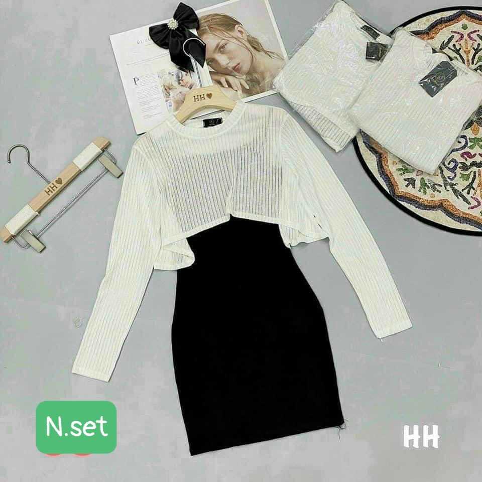 Set váy body kèm áo dài tay xinh  Ảnh thật ALOHASHOP91