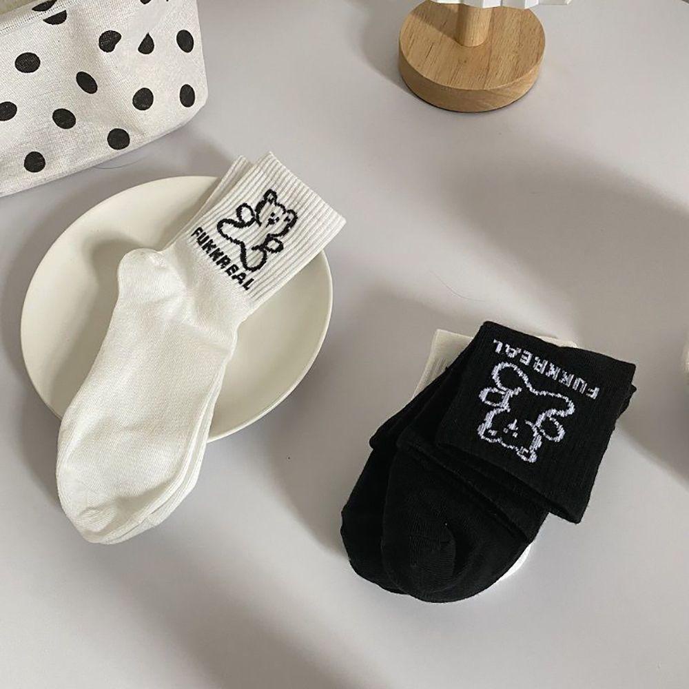 NICKOLAS Tất Cotton Co Giãn Thoáng Khí Họa Tiết Hoạt Hình Phong Cách Hàn Quốc