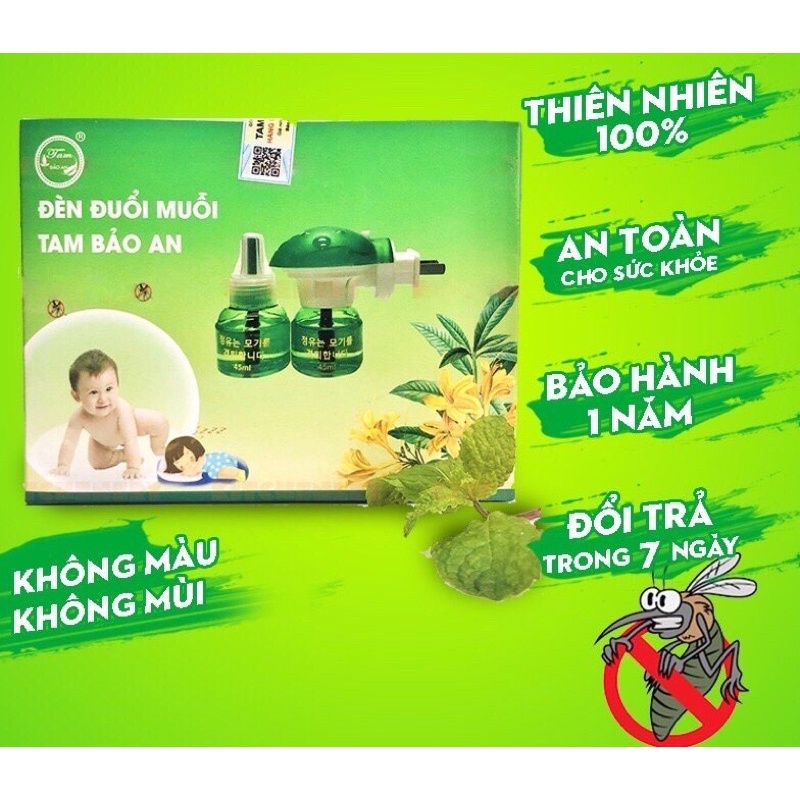 Đèn Đuổi Muỗi TAM BẢO AN chính hàng gồm 1 cùi và 2 tinh dầu