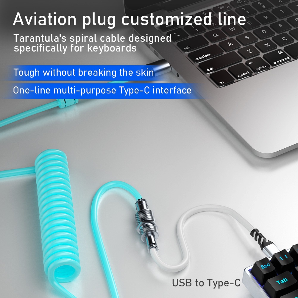 Dây cáp nối bàn phím AULA dạng xoắn ốc có thể tháo rời kết nối type-c/ USB