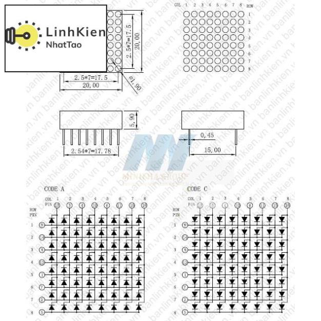 [Sale] Led Ma trận Matrix 20x20MM Anot 1 Màu Sáng Đỏ