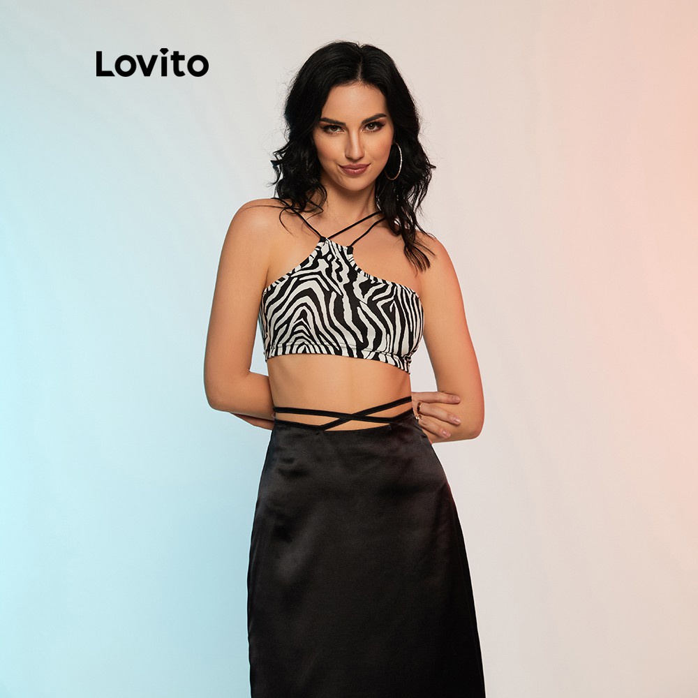 Lovito Áo Tank Top Họa Tiết Kẻ Sọc Ngựa Vằn Màu Đen Dợi Cảm L12D47 | BigBuy360 - bigbuy360.vn
