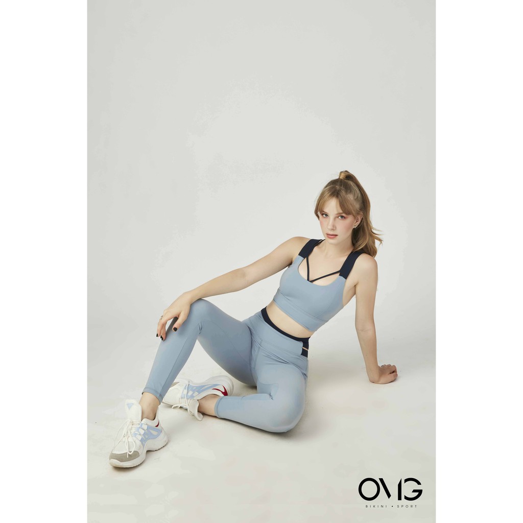 Bộ đồ tập Gym, Yoga Nữ OMG Sport kiểu quần dài áo bra dây kép- màu Xanh da trời - BG085_BU